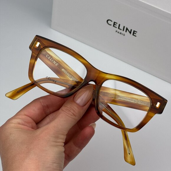 Celine CL50011F 056 BRAND NEW Eyeglasses Stripped Havana Geometric Women - Picture 1 of 9